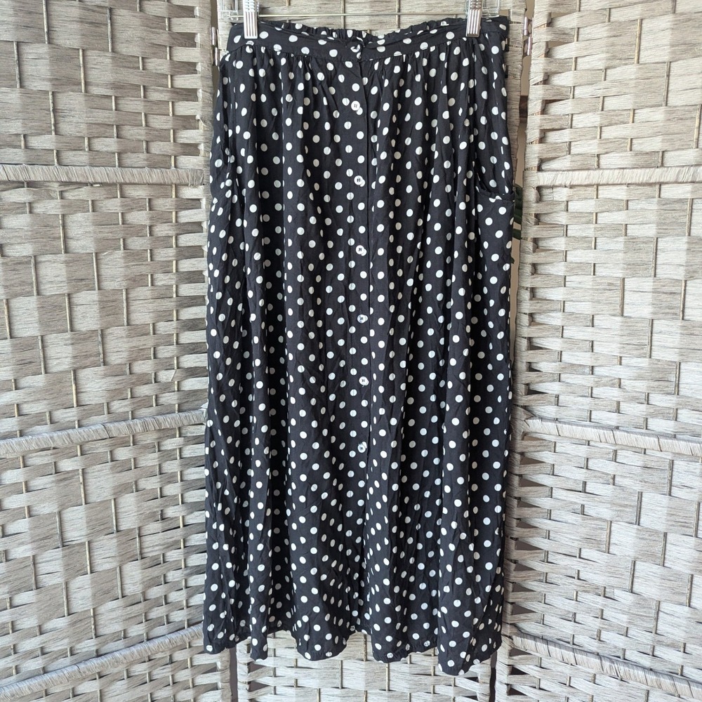 Made‎ in Italy Midi Skirt Black Polka Dot Pleated Button Front Pockets Sz 14